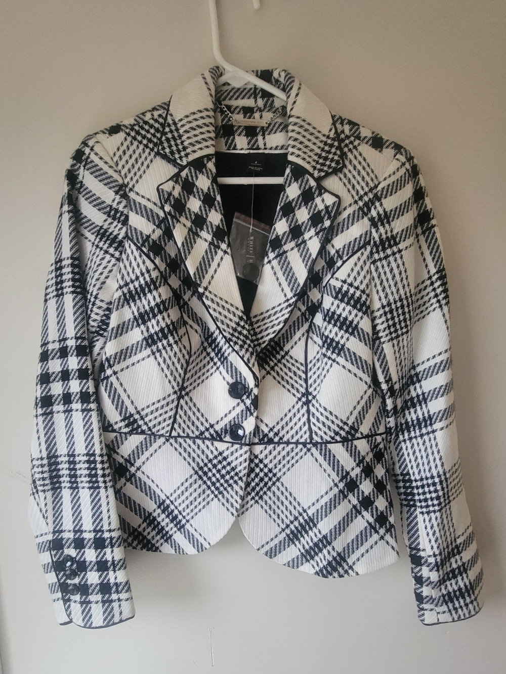 White House Black Market Black & White Plaid Fitted Blazer